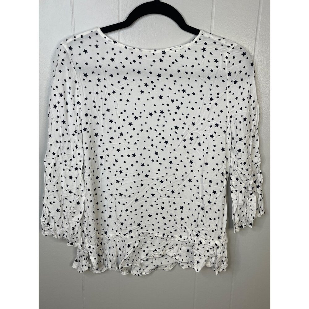 Beachlunchlounge Star Print Womens Top XS Viscose White & Navy